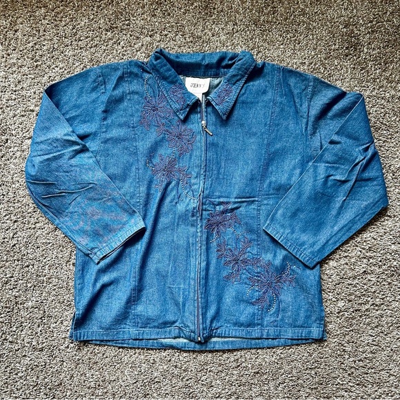 Jenny Pants - Vintage Retro 80s Jenny Bedazzled Embroidered Blue 2 Piece Set Size XL